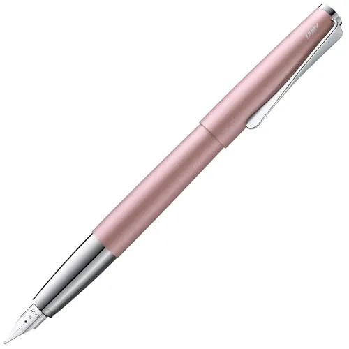 Lamy studio rose matt Füller – universeller Füllfederhalter in elegantem Gehäuse aus Ganzmetall – mit propellerförmigem Clip & Stahlfeder in Strichbreite F – inkl. Tintenpatrone T 10 blau
