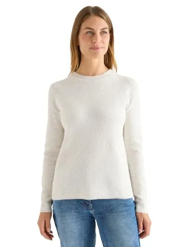 CECIL Pullover mit Strukturdetails in Eggshell Melange - Eleganter Damenpullover mit feinen Strickdetails, Rundhalsausschnitt und Rippbündchen. Ideal für einen komfortablen Look bei kühlerem Wetter.