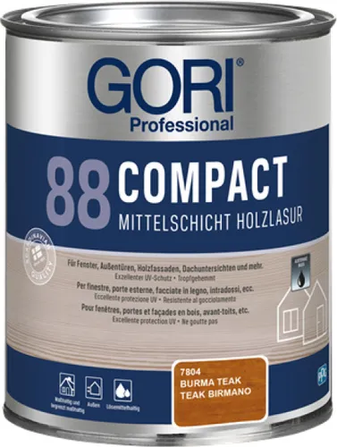 Gori 88 Compact-Lasur, 750ml Farbton - Ebenholz - Lacke, lösemittelhaltige Mittelschichtlasur mit exzellentem Witterungs- und UV-Schutz – ideal für langlebigen Holzschutz, einfach zu verarbeiten.