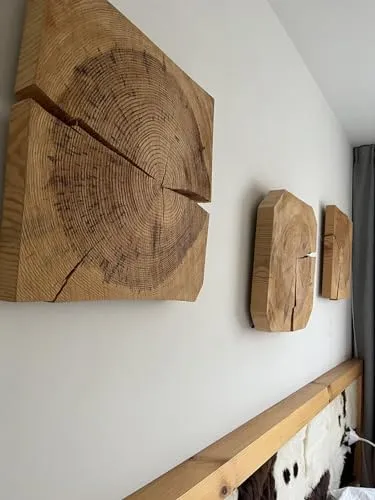 Wanddeko aus massiver Eiche im rustikalen Stil, Wanddekoration, Hängeholzbilder, Holzbilder (2, Eiche, 15x15x5cm)