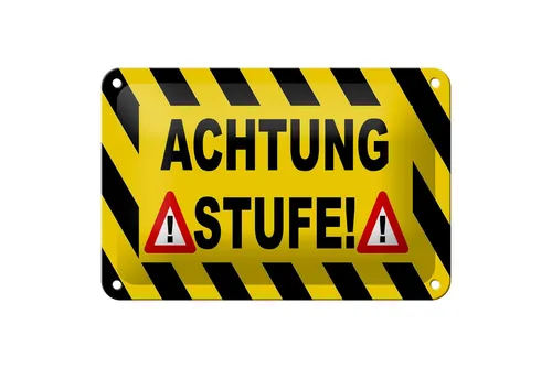 Produktbild Femer GmbH Metallschild Hinweis 18x12cm Achtung Stufe Ausrufezeichen, (1 St), gewölbte Oberfläche, abgerundete Ecken, umgeschlagene Kanten