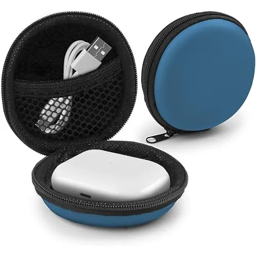 MyGadget Kopfhörer Aufbewahrung [ 8 x 8 cm ] - Mini Tasche Schutztasche Transport Box - Zubehör für z.B. In Ear Case Ohrhörer | Apple Airpods | USB Sticks - Blau