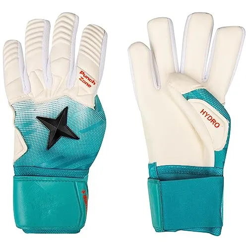 Derbystar Hydro Torwarthandschuhe Weiss/Türkis 9.5 - Torwarthandschuhe mit exzellenter Aufpralldämpfung und ergonomischem Fit System für optimalen Schutz und Komfort im Tor.
