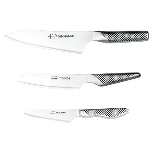 GLOBAL Messer-Set Yoshikin G-458110/AB Jubiläums Messerset (Spar-Set, 3-tlg) - Messersets – 40 Jahre Global: Feiern Sie mit diesem exklusiven 3-teiligen Jubiläumsset, das außergewöhnliche Schärfe und japanische Handwerkskunst vereint!