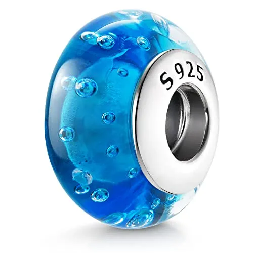 Materia Glas Charm blau Zirkonia Beads Silber 925 Damen #1158