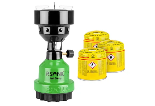 Mianova Gaskocher Set mit 3 Gasflaschen - Vielseitiges Gaskocher-Set mit 3 Stechkartuschen, ideal für Camping, Balkon oder Notfälle. Robustes Metallgehäuse und regelbare Flamme für optimale Nutzung. Schneller Kartuschenwechsel ohne Werkzeug.