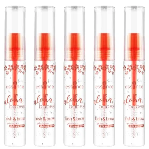 essence aloha, babes! lash & brow gel mascara, Augenbrauengel, Nr. 01, Transparent, definierend, vegan, ohne Mikroplastikpartikel, Nanopartikel frei, ohne Parfüm, 5er Pack (5x9ml)