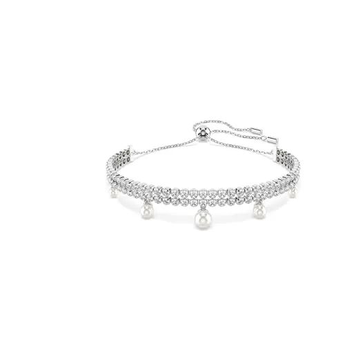 Swarovski Ariana Grande x Armband, Kristallperle, Rundschliff, Weiß, Rhodiniert, M - Armbänder für Damen, elegantes Design mit Zugmechanismus für perfekten Sitz, verziert mit klaren Swarovski Zirconia und Kristallperlen für einen Hauch von Luxus.