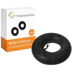 2x Reifen Schlauch für Stützrad 260x85 mm – passend für 3-3,5 Zoll Rad mit Schrader-Ventil, Ersatzschlauch für Schubkarrenrad oder Bollerwagen, 170g aus Gummi