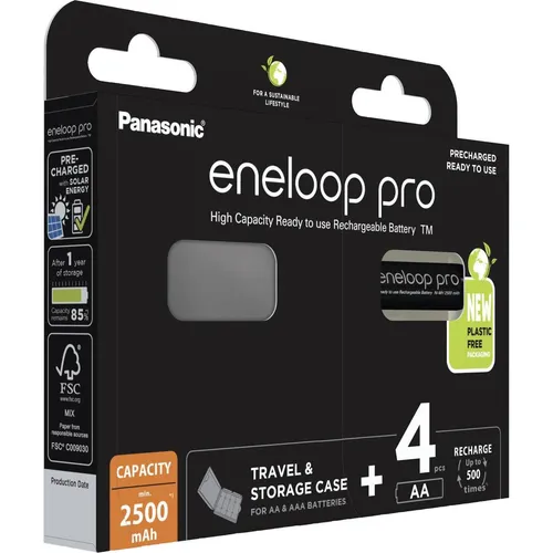 Panasonic eneloop pro 4x AA 2500mAh - Hochleistungs-NiMH-Akkus, ideal für energieintensive Geräte und extrem niedrige Temperaturen bis -20°C