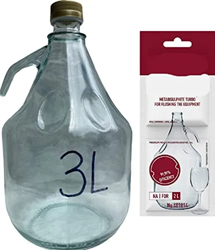 lilawelt24 3L Flasche mit Schraubverschluß + Schwefelpulver GLASBALLON Weinballon GÄRBALLON GLASFLASCHE Flasche Gallone Leere Glasflasche zum Befüllen