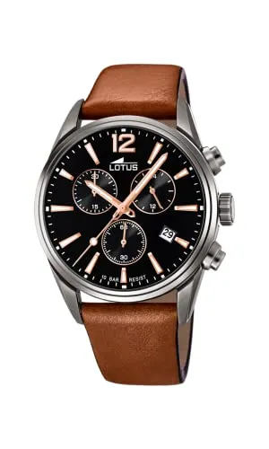 Lotus Herren Armbanduhr Chronograph Quarz Leder 18683/2 - Armbanduhren für Herren mit 10 Bar Wasserdichtigkeit, 24 Stunden Anzeige und edlem braunem Lederarmband – stilvoll und funktional.