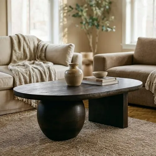 Couchtisch PERLA aus massivem Mangoholz, 110 x 70 cm, Braun - Moderner Wohnzimmertisch, Beistelltisch Holz, Clubtisch mit außergewöhnlicher Designoptik, Sofatisch für minimalistische Einrichtungsstile