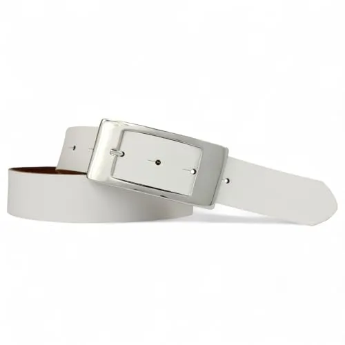 FRONHOFER Damengürtel echtes Rindsleder ca. 3,5 cm breit, rechteckige Dornschnalle 9 x 4,5 cm (Zamak leicht glänzend), extra flach geschnitten, wechselbar per Druckknopf, für Jeans und Taille