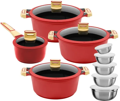 KING Topf-Set, Aluminiumguss (Set, 18-tlg., Kochtopf 18/20/24 cm, Stieltopf 16 cm, Schüssel-Set), Antihaft-Beschichtung, Induktion