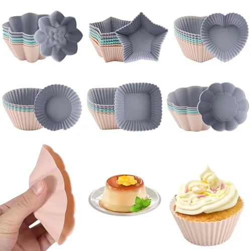 YMTWSRY 36 Stück Silikon Muffinförmchen, Muffinform Silikon 6 Typen Formen Antihaft Silikonformen Muffin Wiederverwendbare für Familie DIY Backen Kuchen Pudding