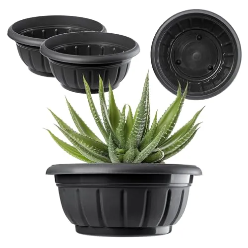 KADAX Blumenschale, runde Pflanzschale, Pflanzkübel aus Kunststoff, wetterfester Blumenkübel für Außen, Blumen, Pflanzen, Garten, Balkon, Deko, Blumentopf, frostsicher, Pflanzgefäß (⌀ 38 cm, schwarz)