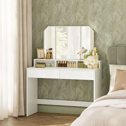 VASAGLE RDT115W01 Schminktisch mit Klappspiegel von VASAGLE