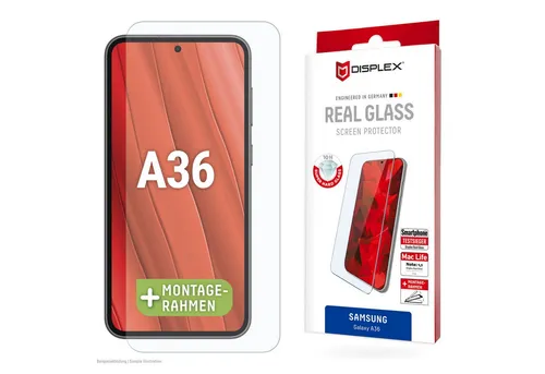 Displex Displayschutzglas Real Glass Screen Protector für Samsung Galaxy A36, Displayschutzfolie, Schutzfolie, Bildschirmschutz, kratz- & stoßfest