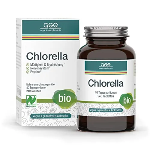 GSE Chlorella Presslinge, 240 Tabletten, Nährstoffreiche Mikro-Alge, reich an Chlorophyll, 100% pflanzlich, vegan und ohne Zusatzstoffe, BIO-Qualität