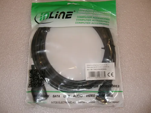 Kaltgeräte Verlängerung 3m, C13 auf C14 schwarz, 3x 1,0mm² Inline 16632B