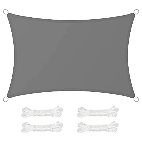 SONGMICS Sonnensegel 2 x 3 m, wasserdicht mit Einer Wassersäule von 665 mm, Sonnenschutz aus reißfestem Polyester, UV-Schutz 93% Terrasse Garten Balkon rechteckig 2m Seile rauchgrau GSH23BK