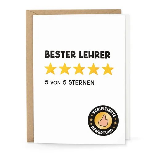Postkarte Bester Lehrer mit Umschlag Dankeskarte Geschenkidee Klassenlehrer