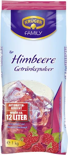 KRÜGER Himbeere Getränkepulver 1,0 kg - Sonstige Getränke, fruchtiger Genuss mit langanhaltendem Geschmack und einfacher Zubereitung für erfrischende Momente.