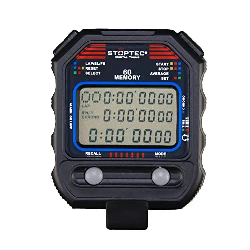 Stoptec Stoppuhr PC-90 | Digital | 60 Memory | Uhrzeit & Datum | Dualtimer | Druckpunktmechanik | Spritzwasserfest | Trainer