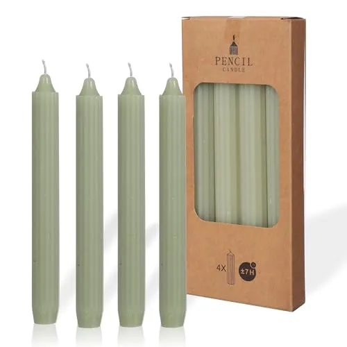 comforder COMFORDER Stabkerzen Set, 4x Tafelkerzen einfarbig + gerippt, 20cm, 7 Stunden Brenndauer (Hellgrün)