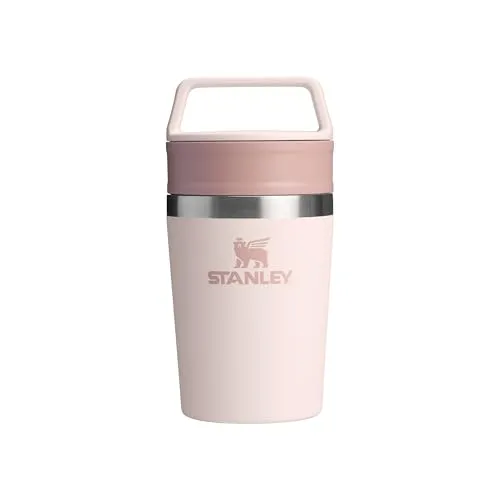 STANLEY Cafe Kaffeebecher To Go 0.23L - Hält 3 Stunden Heiß - 4 Stunden Kalt - Edelstahl Thermobecher - Spülmaschinenfest - Einfacher Tragegriff - Coffee To Go Becher - Rose Quartz