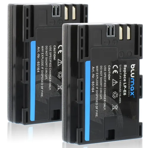 2x Blumax Akku für Canon LP-E6 EOS R R5 R6 5DS 90D LP-E6N 1400 mAh (7,4V)