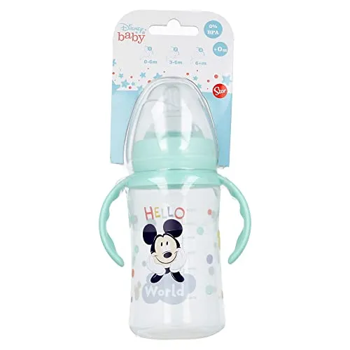 ML WEITHALSFLASCHE MIT 3 POSITIONEN SILIKONNIPPEL MIT COOLEN MICKEY-GRIFFEN 360