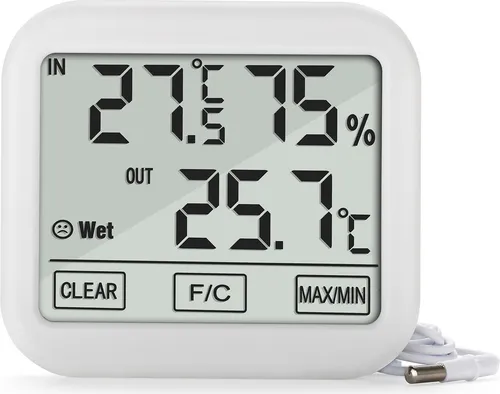 Wetterstation mit 1,5m Außensonde Thermometer Hygrometer Kabellänge 1,5m, Batterie 2xAA