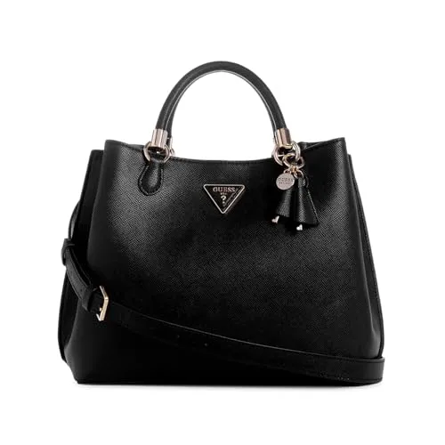 GUESS Gizele Girlfriend Tasche, Schwarz, Gr. - - Damen-Schultertaschen mit 2 Einschubfächern und 1 Reißverschlusstasche, glänzende goldfarbene Beschläge für einen eleganten Look.