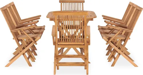 vidaXL Teak Massiv Gartenmöbel 9-TLG. Klappbar - Esssets für die Terrasse, aus langlebigem Teakholz gefertigt, witterungsbeständig und platzsparend klappbar für jeden Garten oder Balkon.