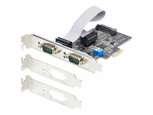 StarTech.com 2-Port Serielle PCIe Karte - Serial-Controller mit 2 DB9-Ports, ideal für den Anschluss von RS-232/RS-422/RS-485 Geräten, ausgestattet mit einstellbarer Stromversorgung und ESD-Schutz für zuverlässige Datenübertragung.