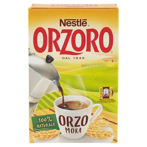 Nestle Orzoro Macinato Moka Gerste Getreidekaffee 500g - Aromatischer Getreidekaffee aus italienischer Gerste, ideal für eine koffeinfreie Alternative. Genießen Sie den vollmundigen Geschmack!