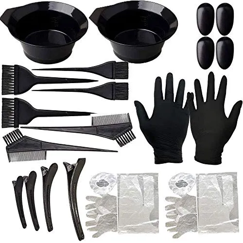 22Pcs Haare Färben Set, DIY Salon Haar Haare Färben Set einschließlich FärbeschaleHaarklammer,Handschuh,Ohrpolster.