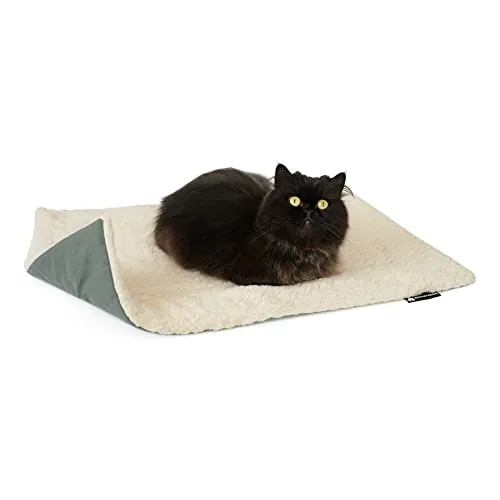 SCHLITZOHR Gefütterte Haustierdecke - Waschbare Katzendecke für Hunde und Katzen (grau/beige, 70 x 50 cm) - Katzendecken für gemütliche Stunden: Wendbare Kuscheldecke mit flauschigem Plüsch und atmungsaktivem Webstoff, pflegeleicht und ideal für Sofa oder Transportbox.