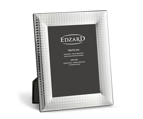 EDZARD Bilderrahmen Forli für Foto 10 x 15 cm, edel versilbert, anlaufgeschützt, mit Samtrücken, inkl. 2 Aufhängern, Fotorahmen zum Stellen und Hängen