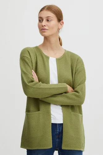 OXMO OXMiline Cardigan - Sage, Größe M - Damen Strickjacke aus hochwertiger Baumwolle, feinstrick, Regular Fit mit eleganten Perlmutt-Patch und Eingriffstaschen - ideal für stilvolle Outfits.