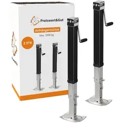Preiswert&Gut 2 x klappbare Ausdrehstütze 3500kg - Universalzubehör für Anhängerkupplungen, max. Tragkraft 3500kg und höhenverstellbar von 64-102 cm für optimale Stabilität beim Parken.