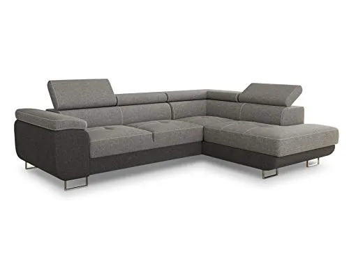 Ecksofa Caris mit Schlaffunktion - Sofas & Couches: Ecksofa mit Schlaffunktion und Bettkasten (Schlaffläche: 195x123 cm) für flexibles Wohnen, inklusive einstellbarer Kopfstützen und hochwertiger Polsterung.