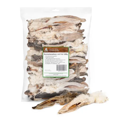Kaninchenohren mit Fell 500g, Hasenohren, Hundesnack