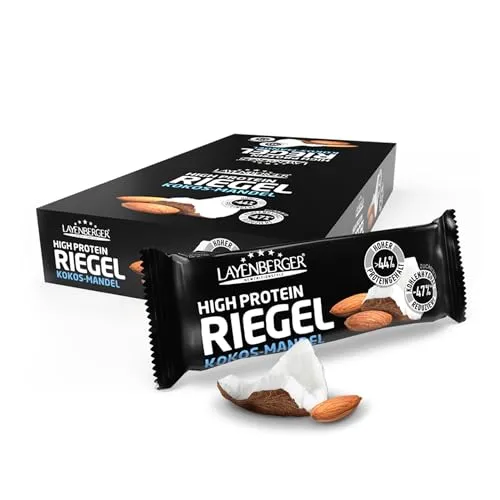 Layenberger High Protein Riegel - Fitness Power Bar, viel Eiweiß, wenig Zucker - 18er Pack (18 x 35 g) - Kokos-Mandel