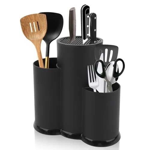 in 1 Messerblock Ohne Messer, Schwarz Messerblockhalter Unbestückt, Universal Runder Messerblockhalter, Messerblockhalter Unbestückt Küchenbesteck, Messerblock Rack für Alle Küchenmesser Geeignet 3