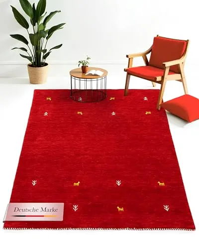 carpetfine Wollteppich Gabbeh Uni – Handgewebter Teppich mit Tiermotiven - Flachgewebe-Teppiche, handgewebt aus reiner Wolle, ideal für Wohn- und Schlafräume, bietet weichen Komfort und strahlende Farben.