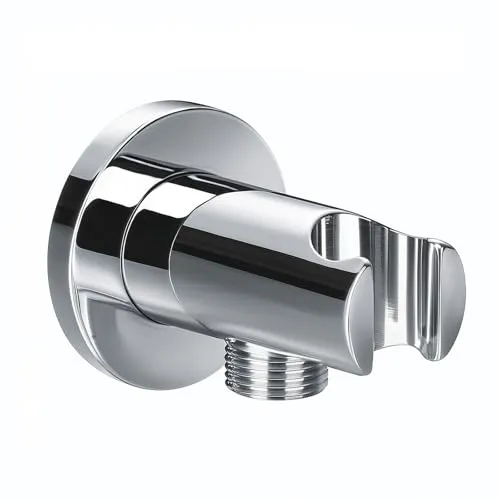 Daloual - Wandanschlussbogen mit Brausehalterung. Massiv Messing verchromt, 1/2 Zoll beidseitig. Mit Rückflussverhinderer, Wandanschluss für Handbrause & Duschschlauch