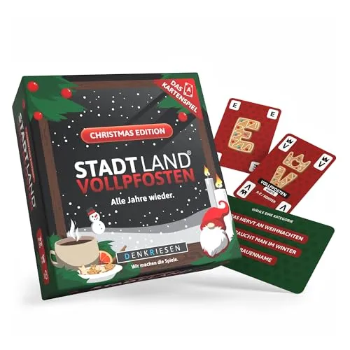 DENKRIESEN - Stadt Land VOLLPFOSTEN - Christmas Edition - Unterhaltsames Kartenspiel für 2-6 Spieler ab 12 Jahren, ideal für gesellige Runden und kreative Denksportaufgaben.